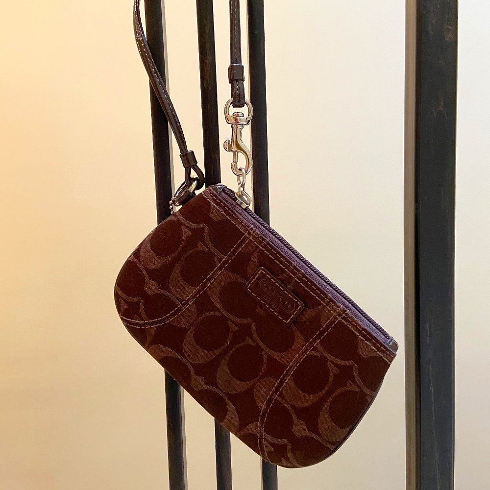 Satin Brown Coach Wristlet